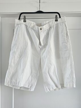 Tommy Bahama Relax 100% Linen Shorts White Men's Large Marlin Embroidered